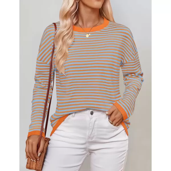 imageZESICA Womens 2024 Fall Striped Sweaters Long Sleeve Crew Neck Shirts Color Block Lightweight Pullover TopsLavender