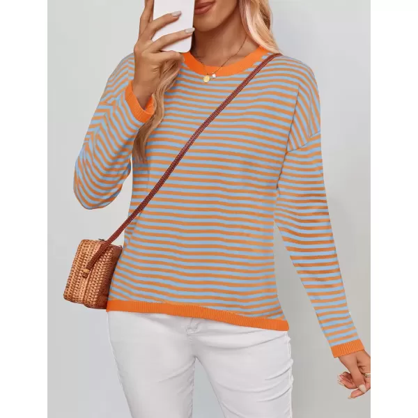 imageZESICA Womens 2024 Fall Striped Sweaters Long Sleeve Crew Neck Shirts Color Block Lightweight Pullover TopsLavender