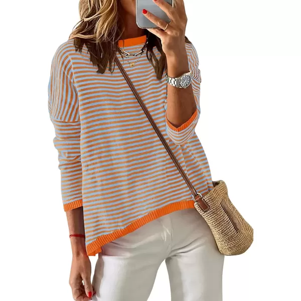 imageZESICA Womens 2024 Fall Striped Sweaters Long Sleeve Crew Neck Shirts Color Block Lightweight Pullover TopsLavender