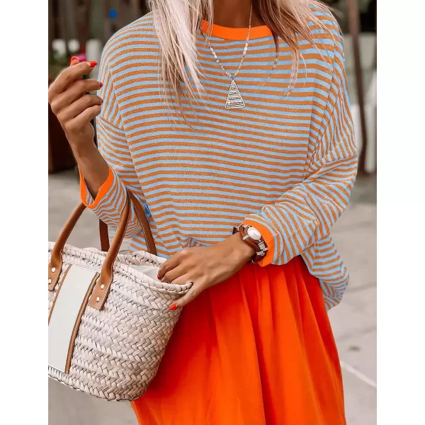imageZESICA Womens 2024 Fall Striped Sweaters Long Sleeve Crew Neck Shirts Color Block Lightweight Pullover TopsLavender