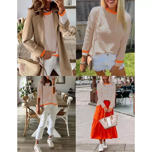 imageZESICA Womens 2024 Fall Striped Sweaters Long Sleeve Crew Neck Shirts Color Block Lightweight Pullover TopsLavender