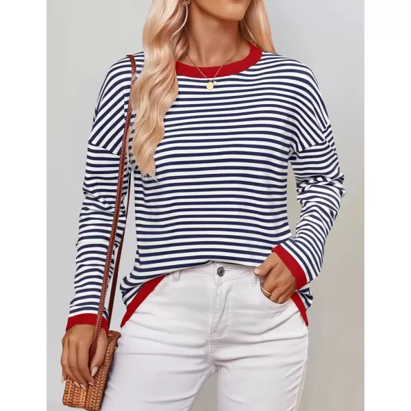 imageZESICA Womens 2024 Fall Striped Sweaters Long Sleeve Crew Neck Shirts Color Block Lightweight Pullover TopsNavy