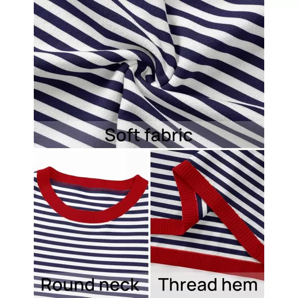 imageZESICA Womens 2024 Fall Striped Sweaters Long Sleeve Crew Neck Shirts Color Block Lightweight Pullover TopsNavy