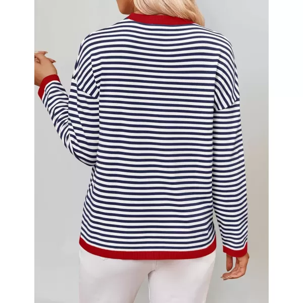 imageZESICA Womens 2024 Fall Striped Sweaters Long Sleeve Crew Neck Shirts Color Block Lightweight Pullover TopsNavy