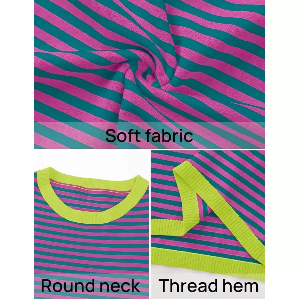 imageZESICA Womens 2024 Fall Striped Sweaters Long Sleeve Crew Neck Shirts Color Block Lightweight Pullover TopsPinkgreen