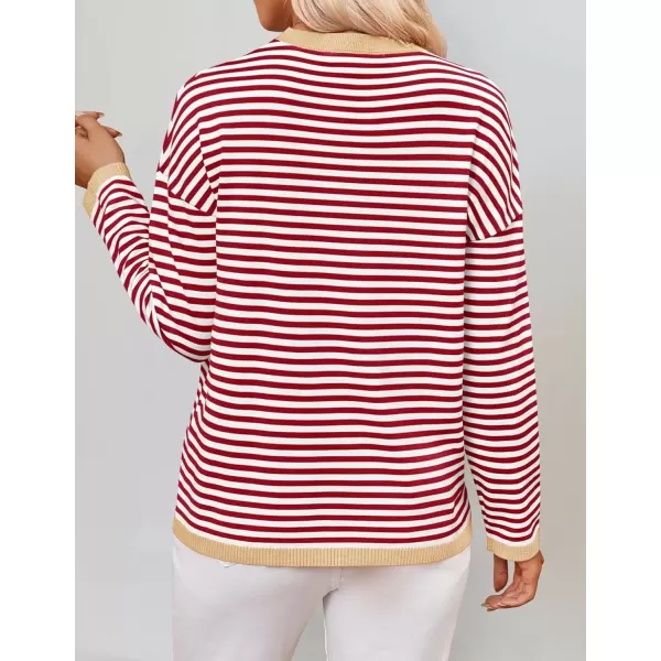 imageZESICA Womens 2024 Fall Striped Sweaters Long Sleeve Crew Neck Shirts Color Block Lightweight Pullover TopsRed