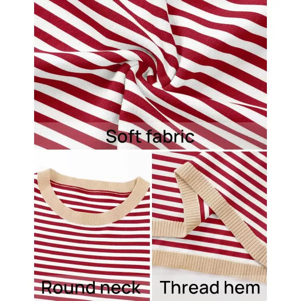 imageZESICA Womens 2024 Fall Striped Sweaters Long Sleeve Crew Neck Shirts Color Block Lightweight Pullover TopsRed