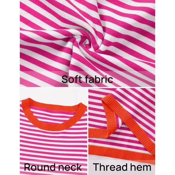imageZESICA Womens 2024 Fall Striped Sweaters Long Sleeve Crew Neck Shirts Color Block Lightweight Pullover TopsRose