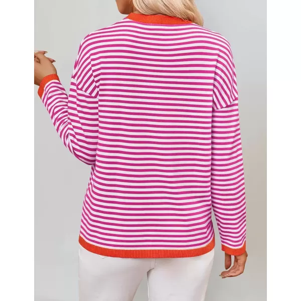 imageZESICA Womens 2024 Fall Striped Sweaters Long Sleeve Crew Neck Shirts Color Block Lightweight Pullover TopsRose