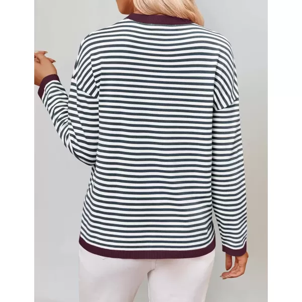 imageZESICA Womens 2024 Fall Striped Sweaters Long Sleeve Crew Neck Shirts Color Block Lightweight Pullover TopsSmokeblue