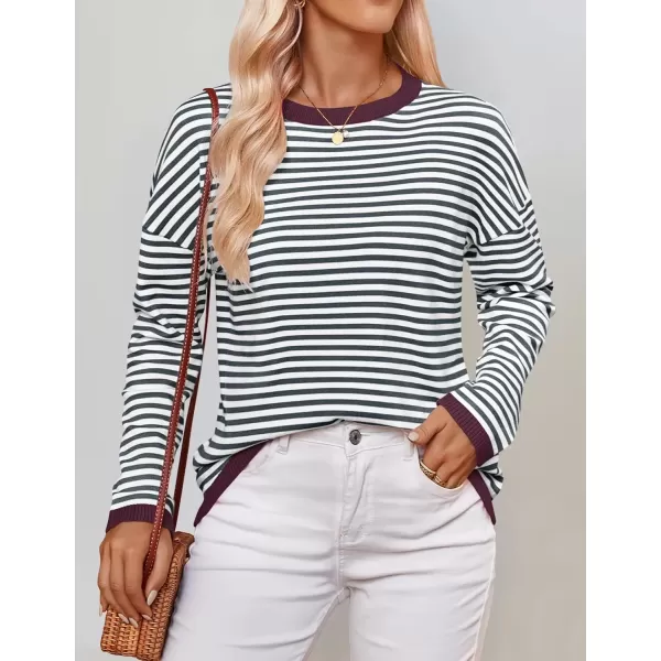 imageZESICA Womens 2024 Fall Striped Sweaters Long Sleeve Crew Neck Shirts Color Block Lightweight Pullover TopsSmokeblue