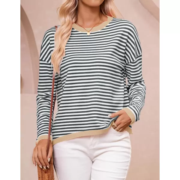 imageZESICA Womens 2024 Fall Striped Sweaters Long Sleeve Crew Neck Shirts Color Block Lightweight Pullover TopsStripe Grey