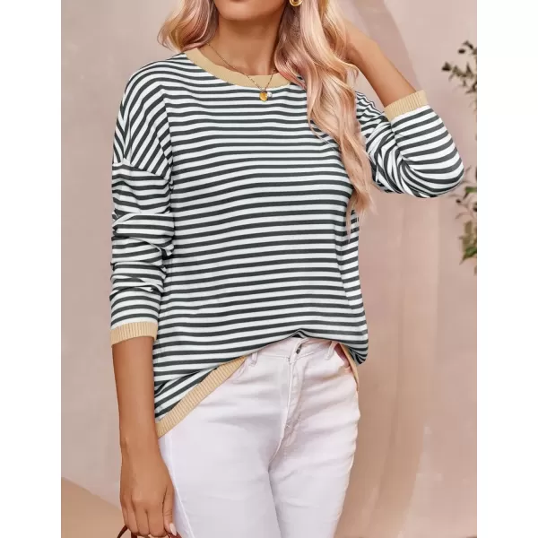 imageZESICA Womens 2024 Fall Striped Sweaters Long Sleeve Crew Neck Shirts Color Block Lightweight Pullover TopsStripe Grey