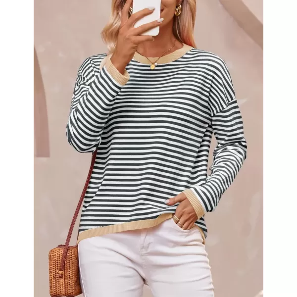 imageZESICA Womens 2024 Fall Striped Sweaters Long Sleeve Crew Neck Shirts Color Block Lightweight Pullover TopsStripe Grey