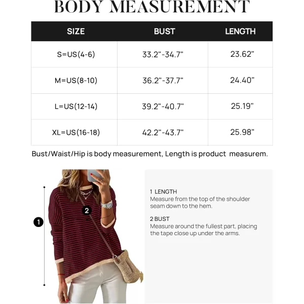 imageZESICA Womens 2024 Fall Striped Sweaters Long Sleeve Crew Neck Shirts Color Block Lightweight Pullover TopsWineblack
