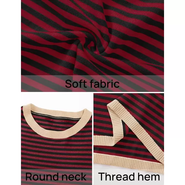 imageZESICA Womens 2024 Fall Striped Sweaters Long Sleeve Crew Neck Shirts Color Block Lightweight Pullover TopsWineblack