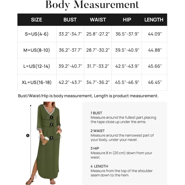 imageZESICA Womens Dresses 2024 Causal 34 Sleeve V Neck Loose Fit Split Beach Long Maxi Dress with PocketsArmygreen