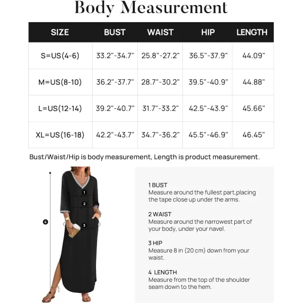 imageZESICA Womens Dresses 2024 Causal 34 Sleeve V Neck Loose Fit Split Beach Long Maxi Dress with PocketsBlack