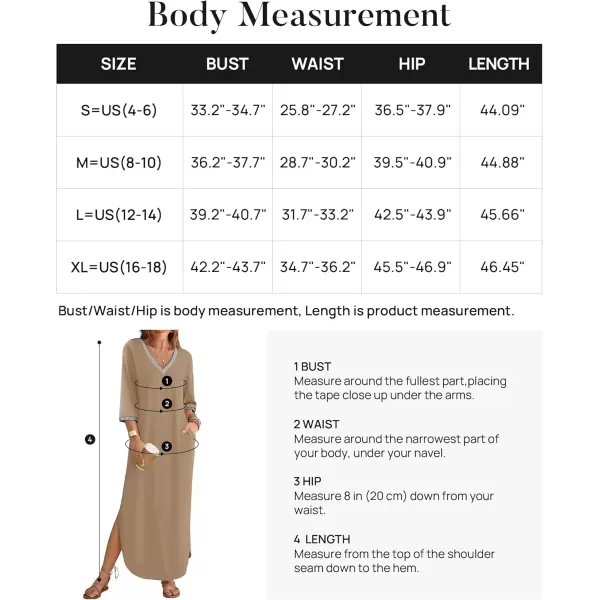 imageZESICA Womens Dresses 2024 Causal 34 Sleeve V Neck Loose Fit Split Beach Long Maxi Dress with PocketsKhaki