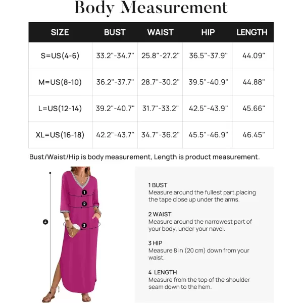 imageZESICA Womens Dresses 2024 Causal 34 Sleeve V Neck Loose Fit Split Beach Long Maxi Dress with PocketsMagenta
