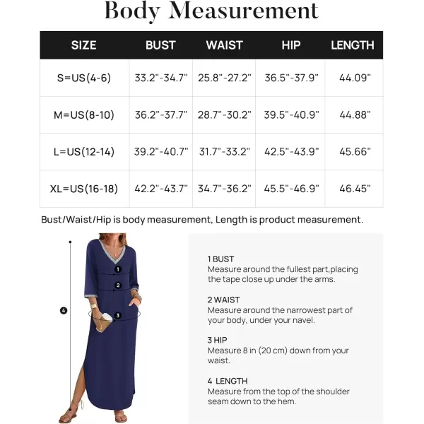imageZESICA Womens Dresses 2024 Causal 34 Sleeve V Neck Loose Fit Split Beach Long Maxi Dress with PocketsNavy