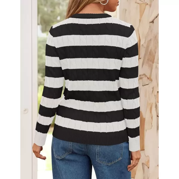 imageZESICA Womens Sweaters Fall Winter Casual Striped Long Sleeve Crew Neck Cable Knit Loose Chunky Pullover SweaterBlack