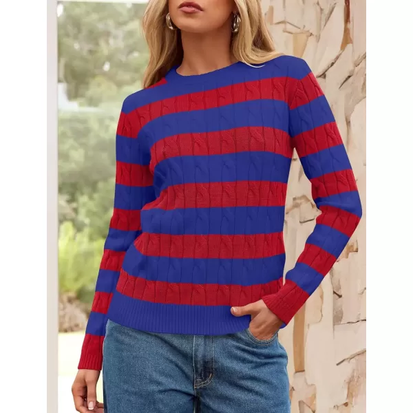 imageZESICA Womens Sweaters Fall Winter Casual Striped Long Sleeve Crew Neck Cable Knit Loose Chunky Pullover SweaterCobalt Blue
