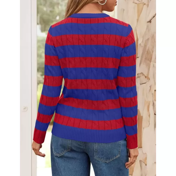 imageZESICA Womens Sweaters Fall Winter Casual Striped Long Sleeve Crew Neck Cable Knit Loose Chunky Pullover SweaterCobalt Blue