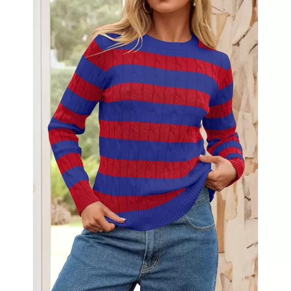 imageZESICA Womens Sweaters Fall Winter Casual Striped Long Sleeve Crew Neck Cable Knit Loose Chunky Pullover SweaterCobalt Blue