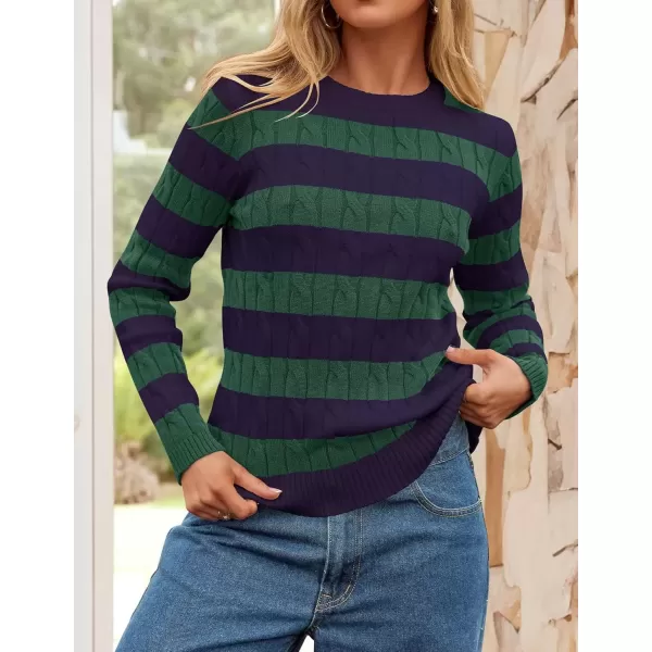 imageZESICA Womens Sweaters Fall Winter Casual Striped Long Sleeve Crew Neck Cable Knit Loose Chunky Pullover SweaterDark Green