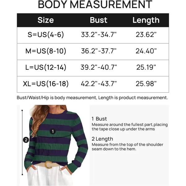 imageZESICA Womens Sweaters Fall Winter Casual Striped Long Sleeve Crew Neck Cable Knit Loose Chunky Pullover SweaterDark Green