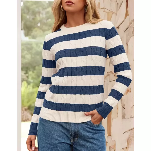imageZESICA Womens Sweaters Fall Winter Casual Striped Long Sleeve Crew Neck Cable Knit Loose Chunky Pullover SweaterDusty Blue