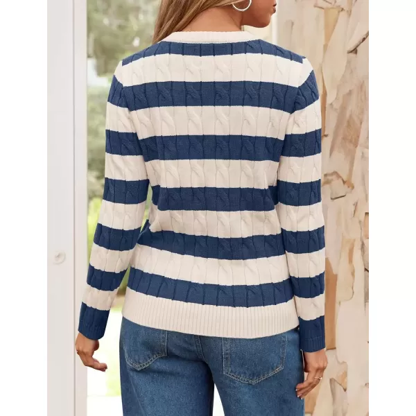 imageZESICA Womens Sweaters Fall Winter Casual Striped Long Sleeve Crew Neck Cable Knit Loose Chunky Pullover SweaterDusty Blue