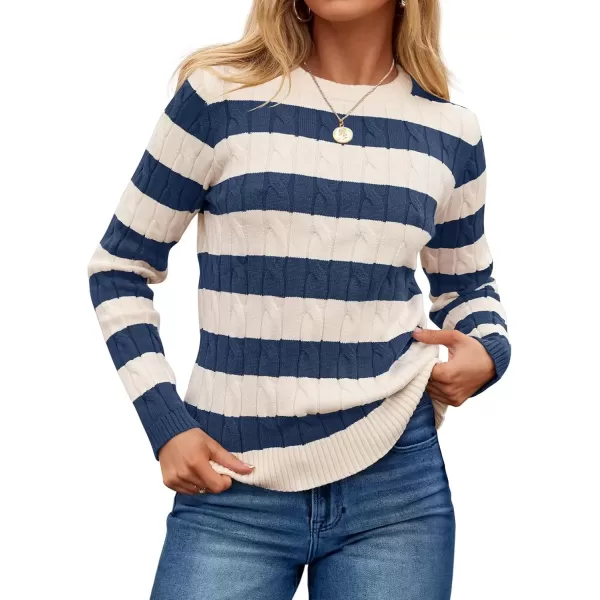 imageZESICA Womens Sweaters Fall Winter Casual Striped Long Sleeve Crew Neck Cable Knit Loose Chunky Pullover SweaterDusty Blue
