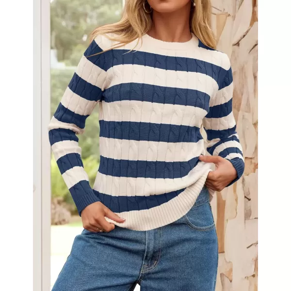 imageZESICA Womens Sweaters Fall Winter Casual Striped Long Sleeve Crew Neck Cable Knit Loose Chunky Pullover SweaterDusty Blue