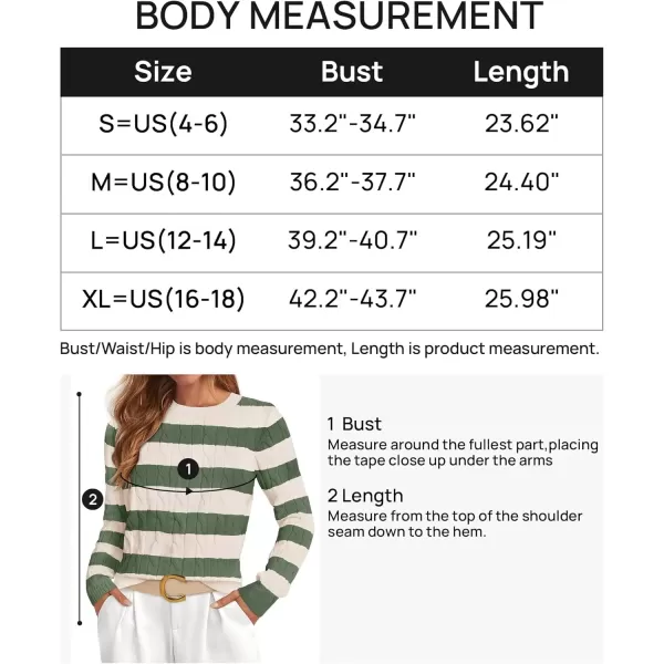 imageZESICA Womens Sweaters Fall Winter Casual Striped Long Sleeve Crew Neck Cable Knit Loose Chunky Pullover SweaterGreen
