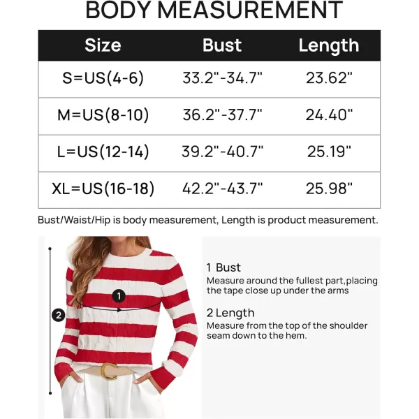 imageZESICA Womens Sweaters Fall Winter Casual Striped Long Sleeve Crew Neck Cable Knit Loose Chunky Pullover SweaterRed