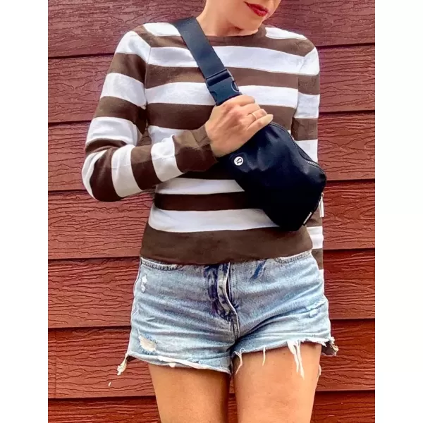 imageZESICA Striped Sweaters for Women 2024 Fall Crewneck Knit Long Sleeve Shirts Slim Fit Casual Basic Tee TopsBrown