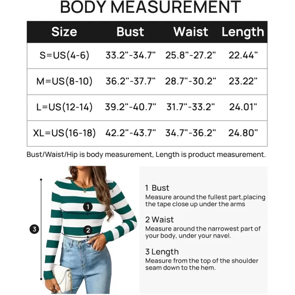 imageZESICA Striped Sweaters for Women 2024 Fall Crewneck Knit Long Sleeve Shirts Slim Fit Casual Basic Tee TopsGreen