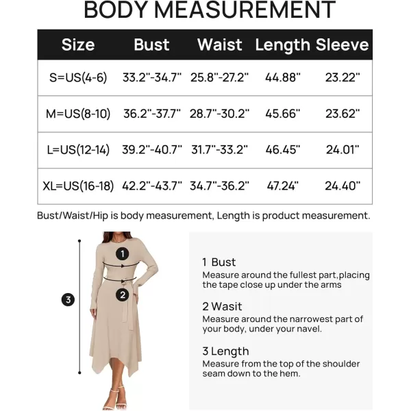 imageZESICA Womens 2024 Fall Long Sleeve Crewneck Ribbed Knit High Waist Midi Sweater Dresses with BeltApricot