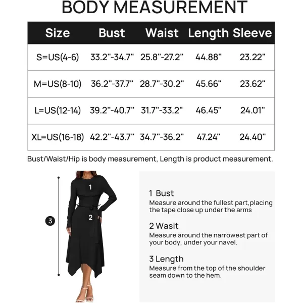 imageZESICA Womens 2024 Fall Long Sleeve Crewneck Ribbed Knit High Waist Midi Sweater Dresses with BeltBlack