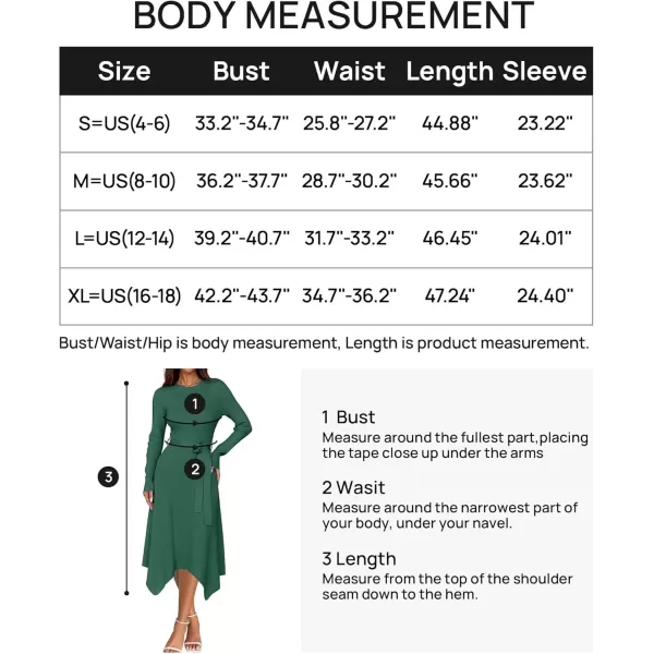 imageZESICA Womens 2024 Fall Long Sleeve Crewneck Ribbed Knit High Waist Midi Sweater Dresses with BeltGreen