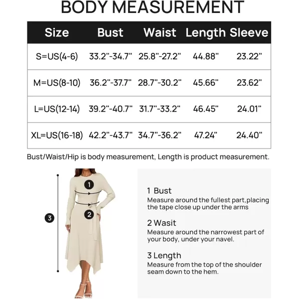 imageZESICA Womens 2024 Fall Long Sleeve Crewneck Ribbed Knit High Waist Midi Sweater Dresses with BeltIvory