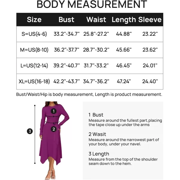 imageZESICA Womens 2024 Fall Long Sleeve Crewneck Ribbed Knit High Waist Midi Sweater Dresses with BeltPitaya
