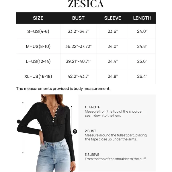 imageZESICA Womens 2024 Long Sleeve Button Down V Neck Slim Fitted T Shirts Fall Casual Ribbed Knit Basic Tee TopsBlack