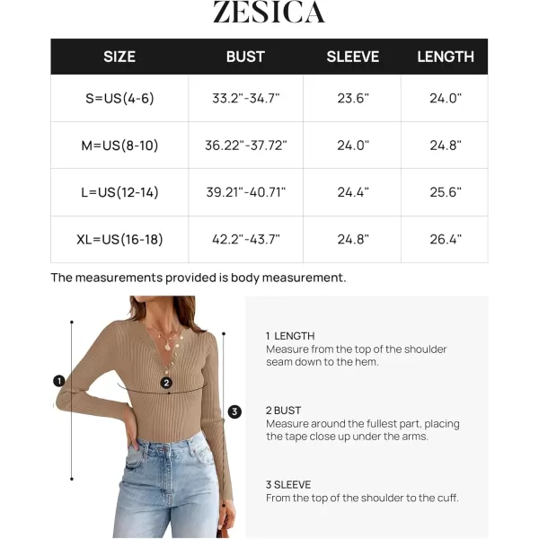 imageZESICA Womens 2024 Long Sleeve Button Down V Neck Slim Fitted T Shirts Fall Casual Ribbed Knit Basic Tee TopsCamel