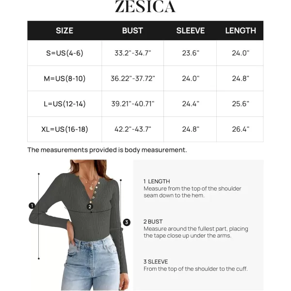 imageZESICA Womens 2024 Long Sleeve Button Down V Neck Slim Fitted T Shirts Fall Casual Ribbed Knit Basic Tee TopsDarkgrey