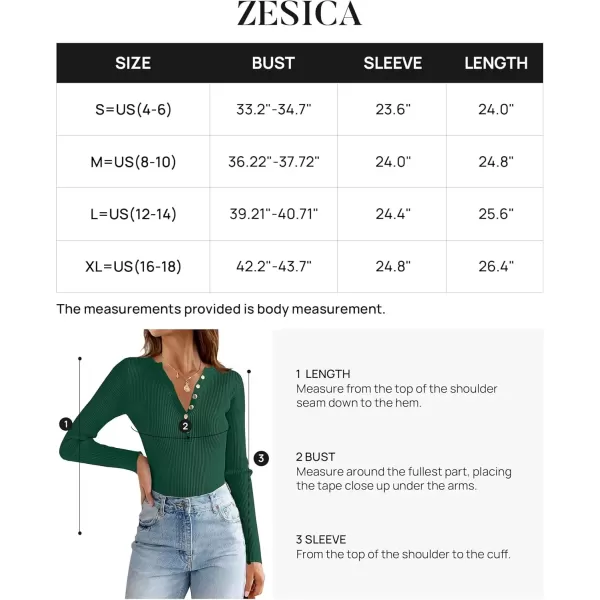 imageZESICA Womens 2024 Long Sleeve Button Down V Neck Slim Fitted T Shirts Fall Casual Ribbed Knit Basic Tee TopsGreen