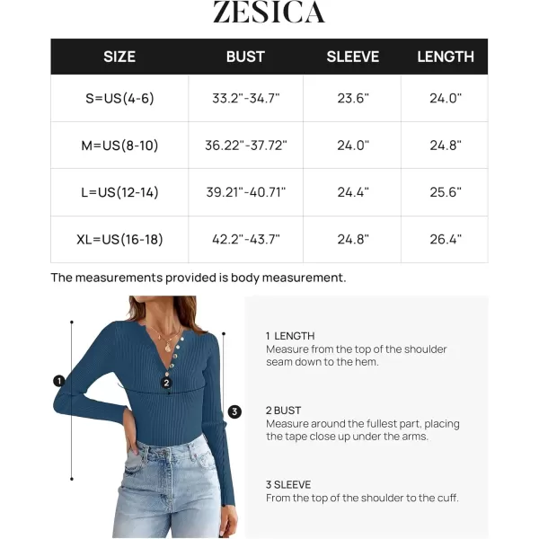 imageZESICA Womens 2024 Long Sleeve Button Down V Neck Slim Fitted T Shirts Fall Casual Ribbed Knit Basic Tee TopsGreyblue