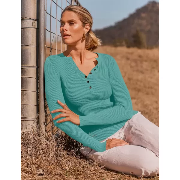 imageZESICA Womens 2024 Long Sleeve Button Down V Neck Slim Fitted T Shirts Fall Casual Ribbed Knit Basic Tee TopsSage